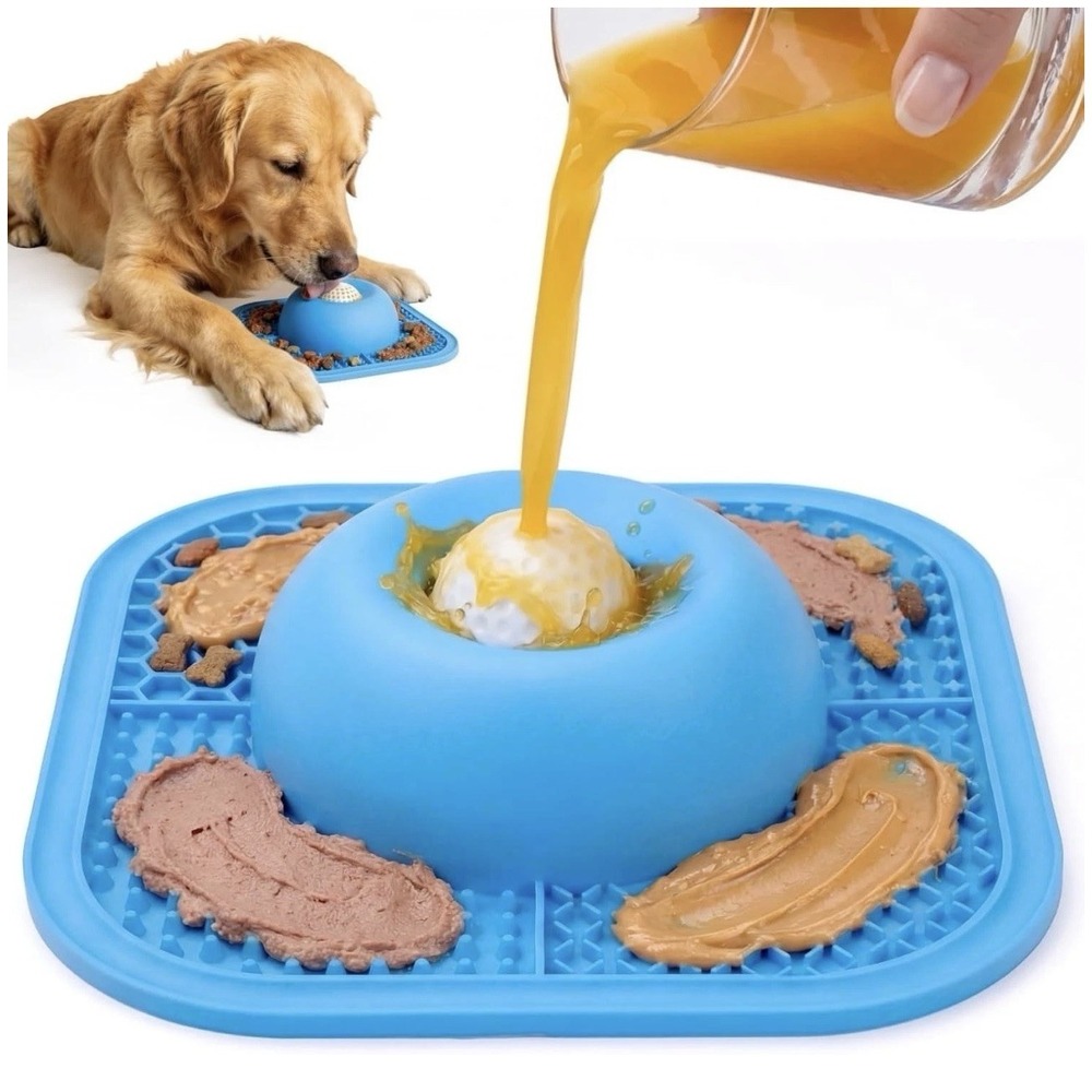 Slow Feeder Dog Bowls & Lick Mat for Liquid and Thick Treat, Anti-Slip Dog Lick